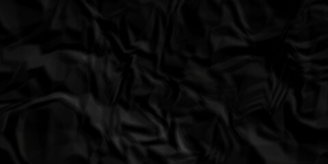 Dark Black facbric paper backdrop crumpled texture. dark black textured crumpled black paper background. panorama black paper texture background, crumpled pattern.