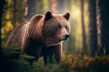 Bear in the forest. Portrait of brown bear.Generative AI