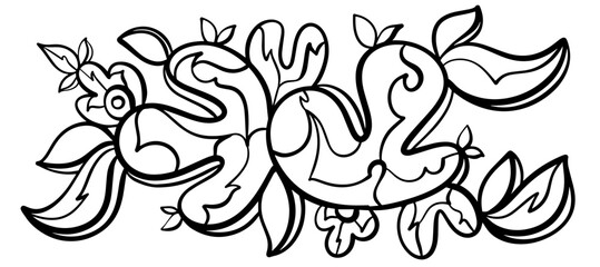 Abstract shape floral ornament design. Coloring book. Black and white drawing vector illustration.
