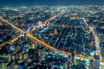Obraz premium 大阪 あべのハルカスからの夕景～夜景