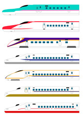 新幹線の車両の横向きイラストセット