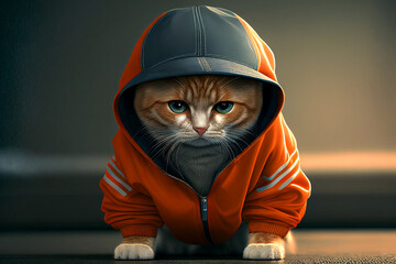 Orange cat in tracksuit