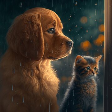 Sweet puppy and kitten friends