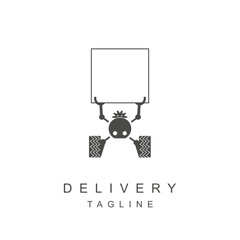 Funny robot holds a box. Delivery company logo design isolated on white