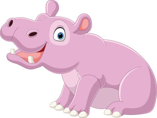 Cartoon funny baby hippo sitting