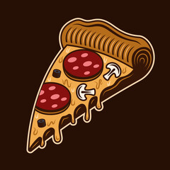 Pizza slice vector colored illustration isolated on dark background