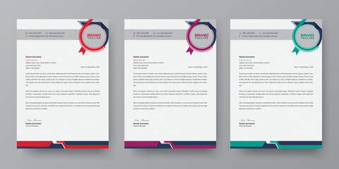 Fototapeta premium Modern business letterhead, stationery and brand identity template design with 3 color variation