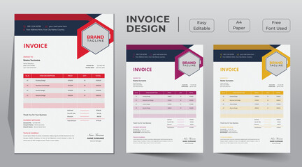 Business invoice template design with price receipt, payment agreement, invoice bill, accounting, bill receipt