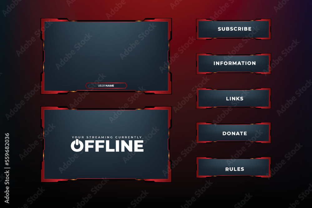 Poster futuristic gaming screen panel design with blood red color borders. dark streaming overlay design wi