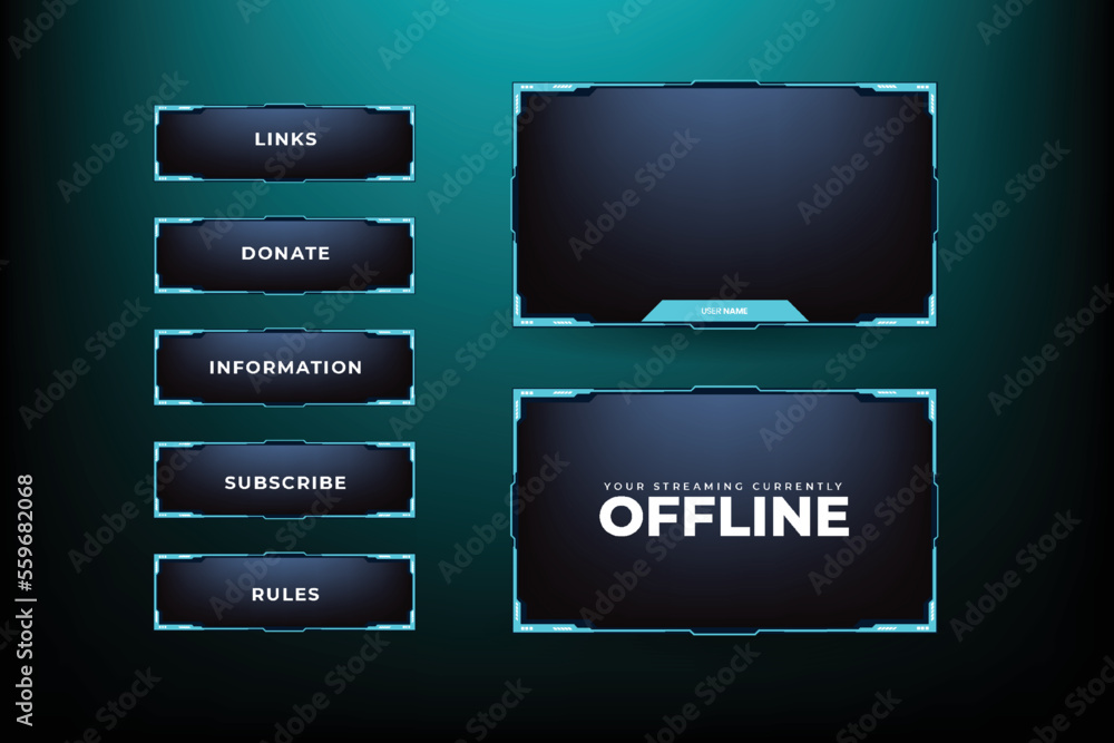 Poster online gaming screen panel design vector with simple shapes. live streaming overlay design for gamer