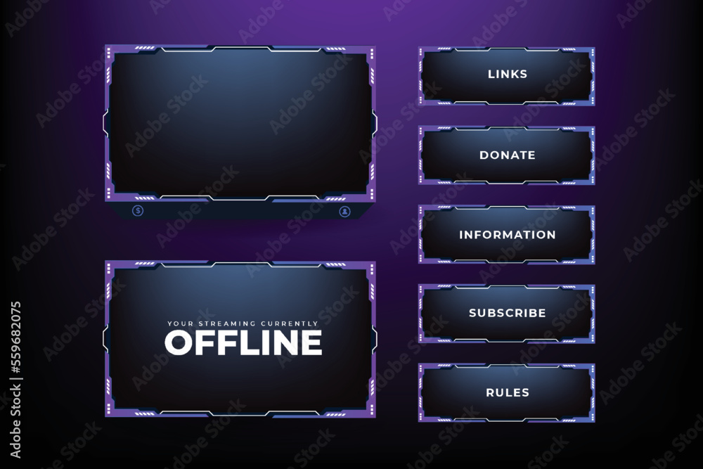 Poster digital live streaming overlay vector. broadcast screen design with abstract shapes. futuristic gami