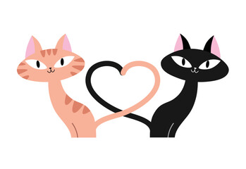 Cute couple of cats with tails forming a heart shape
