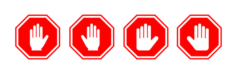 Obraz premium Stop icon vector for web and mobile app. stop road sign. hand stop sign and symbol. Do not enter stop red sign with hand