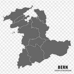 Map of Canton Bern  of Switzerland  on transparent background. Blank map of  Bern   with regions in gray for your web site design, logo, app, UI. Switzerland . EPS10.