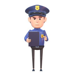 3d render of cartoon policeman holding clipboard