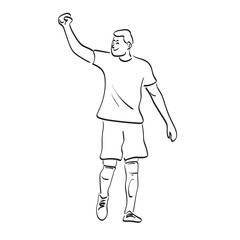 line art soccer player celebrating his goal with fist illustration vector hand drawn isolated on white background