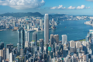 Victoria Harbor of Hong Kong city, viewed from the peak - 559684896