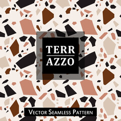 Terrazzo vector seamless pattern. The repeating texture of a classic Italian Venetian style floor made of natural stone, granite, quartz, marble, glass and concrete. Flat modern background design