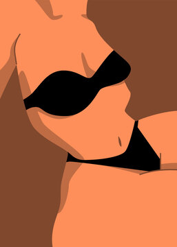 female body in lingerie or swimsuit, relaxing on the beach, stylized image of the female body, fashion and beauty poster