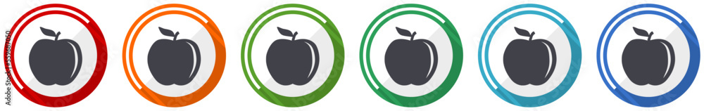 Poster apple icon set, flat design vector illustration in 6 colors options for webdesign and mobile applica