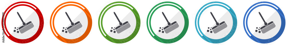 Poster broom icon set, flat design vector illustration in 6 colors options for webdesign and mobile applica