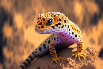 Obraz premium illustration close-up of cute exotic pet leopard gecko with blur nature background