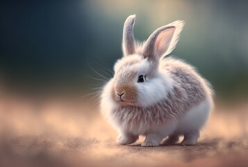 illustration of cute pointy ears rabbit with blur nature background with sunlight