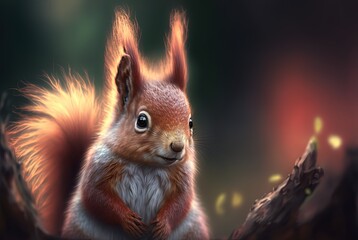 cute fluffy squirrel with blur nature background 