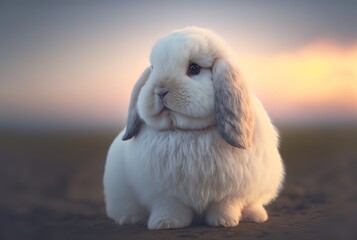 illustration of cute rabbit with blur nature background with sunlight