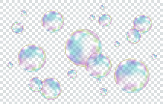Set of realistic transparent colorful soap  bubbles.