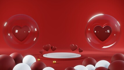 3D rendering of backdrop for displaying products for Valentine's Day red scene podium