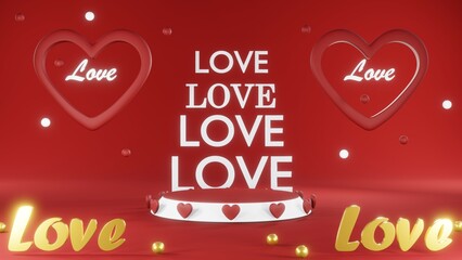 3D rendering of backdrop for displaying products for Valentine's Day red scene podium