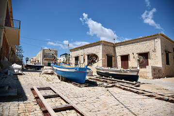 Fototapeta na wymiar Fisherman's boats, Sicilian seaside village