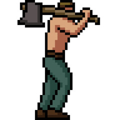 Fototapeta premium pixel art man hold axe