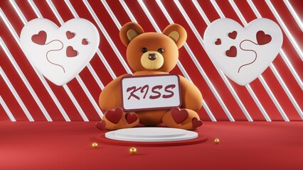 3D rendering of backdrop for displaying products for Valentine's Day red scene podium