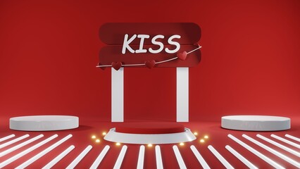 3D rendering of backdrop for displaying products for Valentine's Day red scene podium