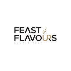 The typography logo of the coffee shop, which includes the name Feast of flavors.