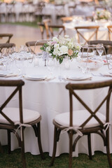 Outdoor catering dinner at the wedding