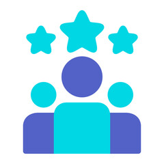 Isolated customers rating in blue flat icon on white background. Review, satisfaction, feedback, stars, clients, teamwork