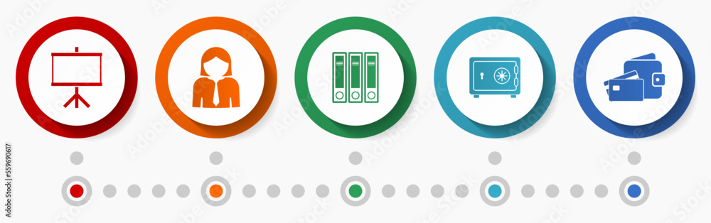 Poster education vector icon set, business infographic template, presentation flat design web buttons