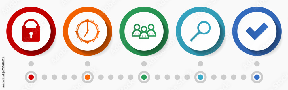 Aufkleber internet vector icon set, colorful flat design web buttons, infographic template