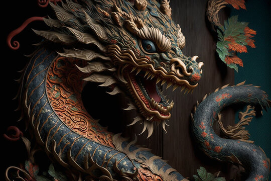Traditional Chinese Dragon on dark backgrpund illustration