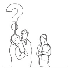 continuous line drawing business people talking about question PNG image with transparent background