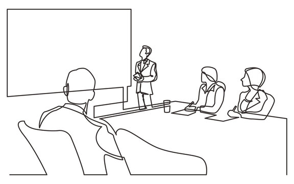 continuous line drawing business presentation before team PNG image with transparent background