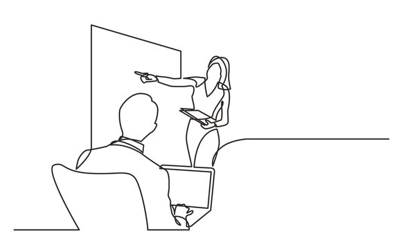 continuous line drawing business presentation in meeting room PNG image with transparent background
