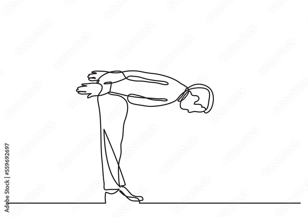 Poster continuous line drawing businessman man bowing down png image with transparent background