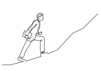 continuous line drawing businessman climbing on steep scoop PNG image with transparent background