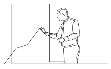 continuous line drawing businessman drawing increasing graph during presentation PNG image with transparent background