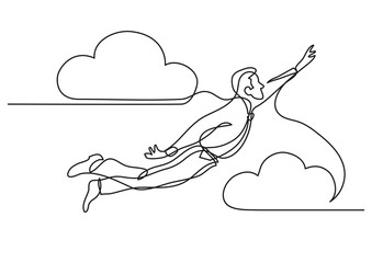 continuous line drawing businessman flying in the sky PNG image with transparent background