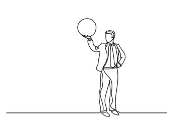 continuous line drawing businessman holding globe PNG image with transparent background